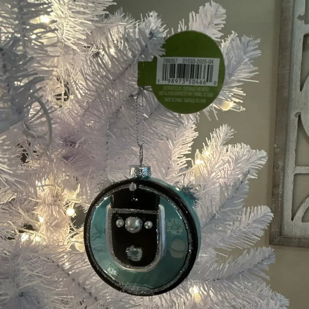 Ashland Glass Christmas Ornament Blue Black Silver Round Design